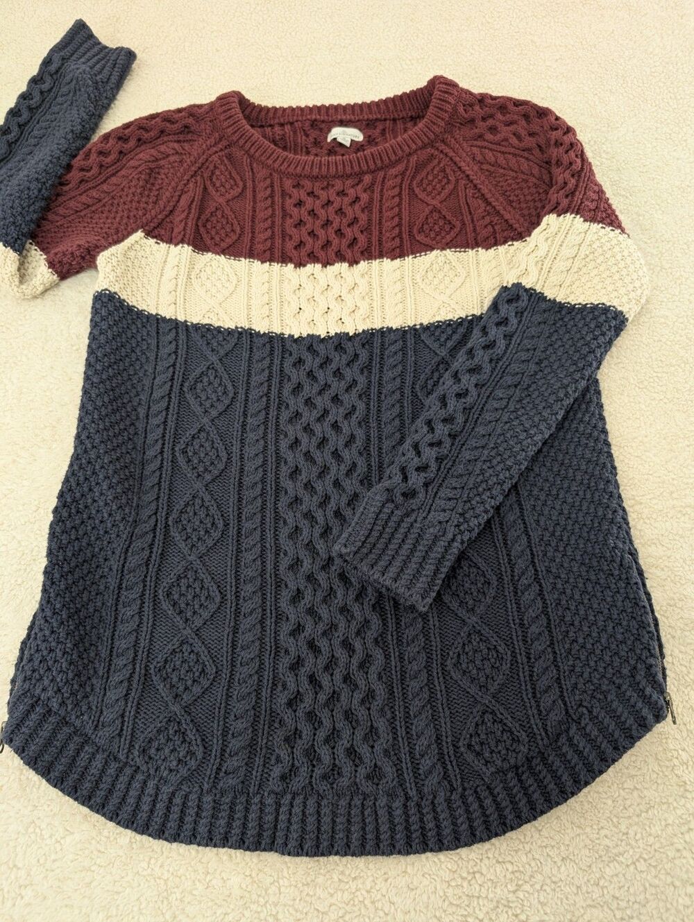 LL Bean Womens M Signature Fisherman Oversized Tunic Sweater Heavy Cotton EUC - Picture 5 of 11